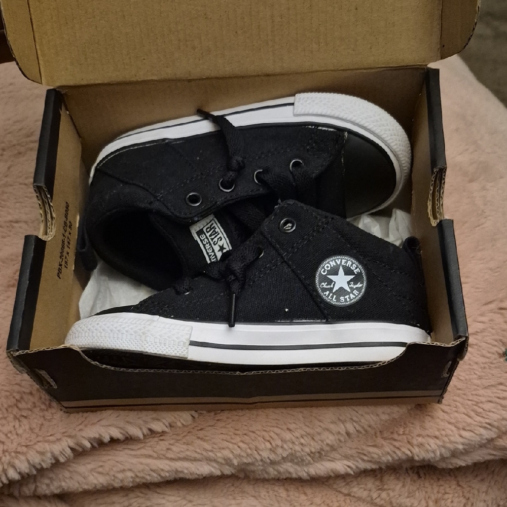 Converse Kids Black Canvas Sneakers,size 8 Infant, New With Box